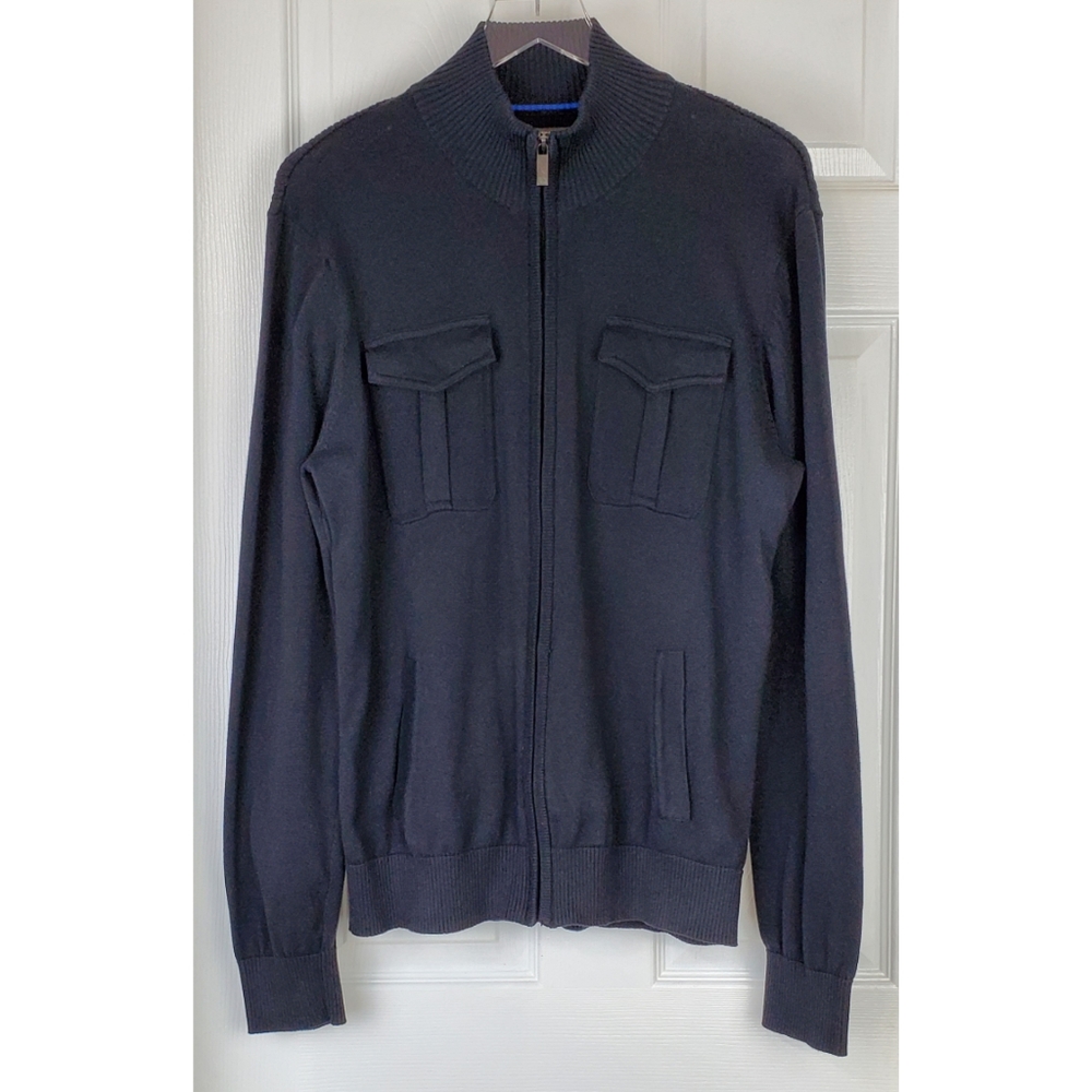 Kenneth cole pockets black full zipper sweater L